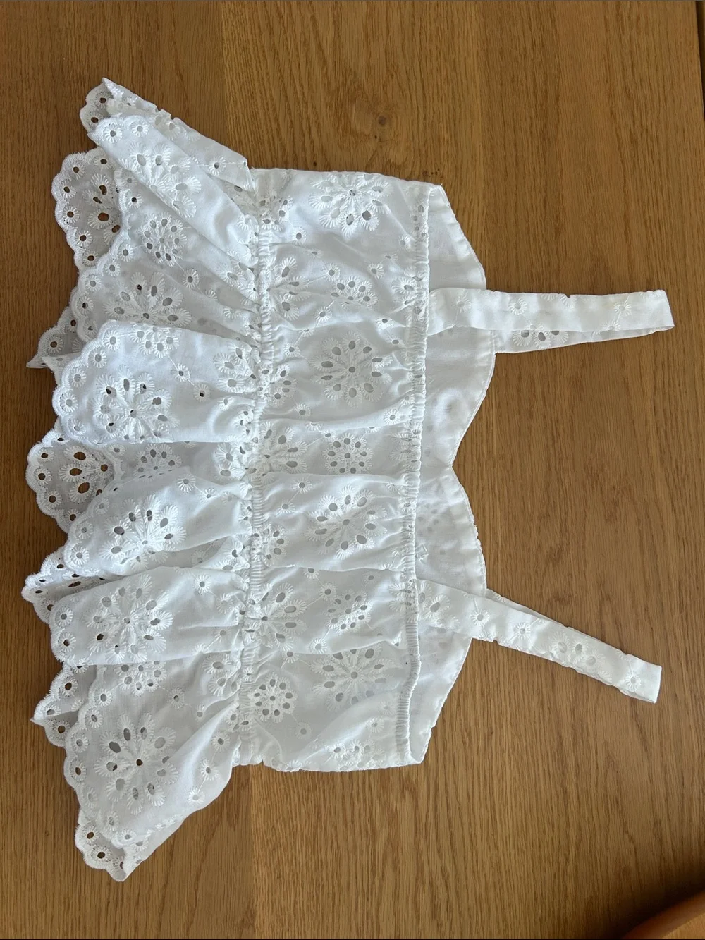 White Eyelet Ruffle Crop Top - Picture 3 of 4